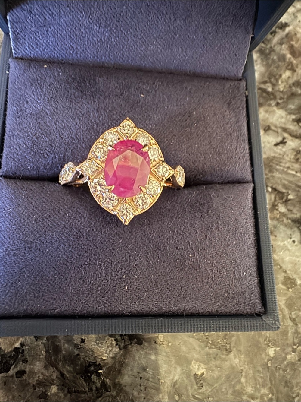 Natural Ruby w/Lab Grown Diamonds Halo Statement Ring - Women Jewelry